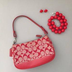 Coach red logo and leather mini bag